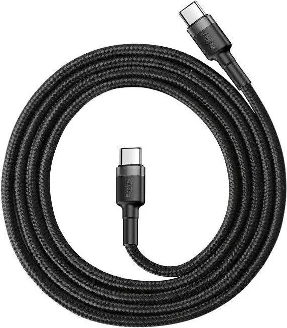 Кабель Baseus Cafule Type-C to Type-C PD2.0 60W (20V 3A) 1m grey black (CATKLF-GG1) - фото 2