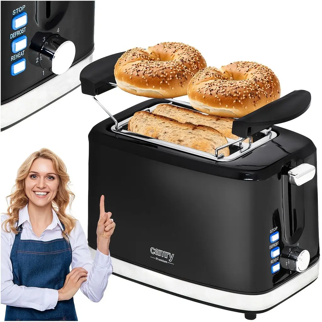 Тостер + підставка для булочок Camry CR 3218 900 Вт 6 режимів нержавіюча сталь автовідключення чорний - фото 6