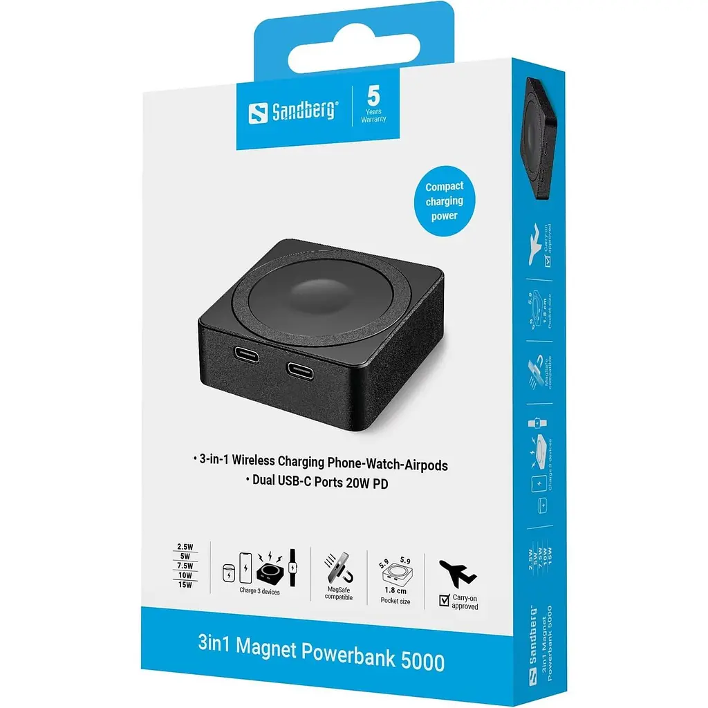 Павербанк Sandberg Magnetic Black 5 000 mAh / 20 Вт (421-28) - фото 9