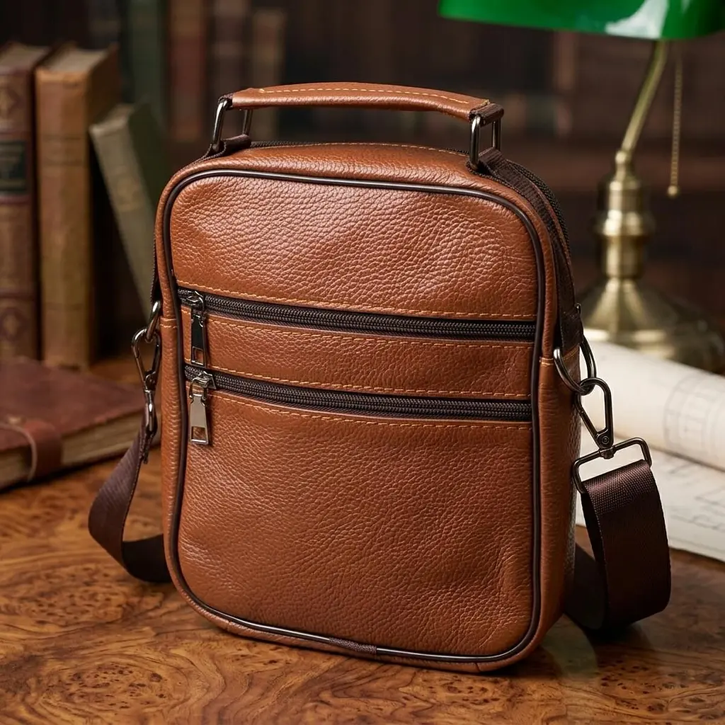 Зручний чоловічий месенджер із натуральної шкіри Vintage 21951 світло-коричневий - фото 4
