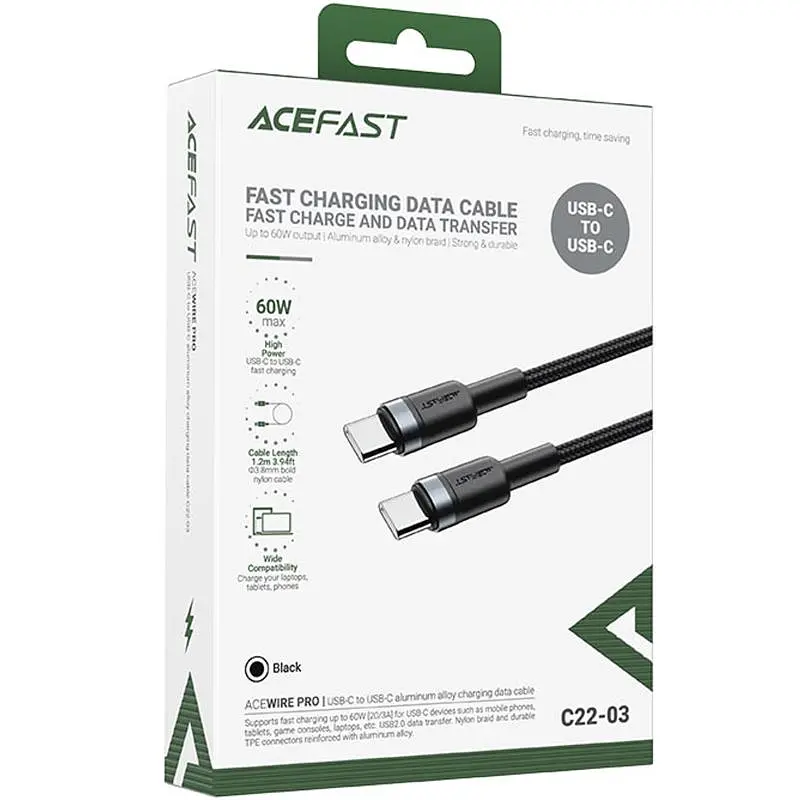 Дата кабель Acefast C22-03 Type-C to Type-C 60W (1.2m) Black - фото 2