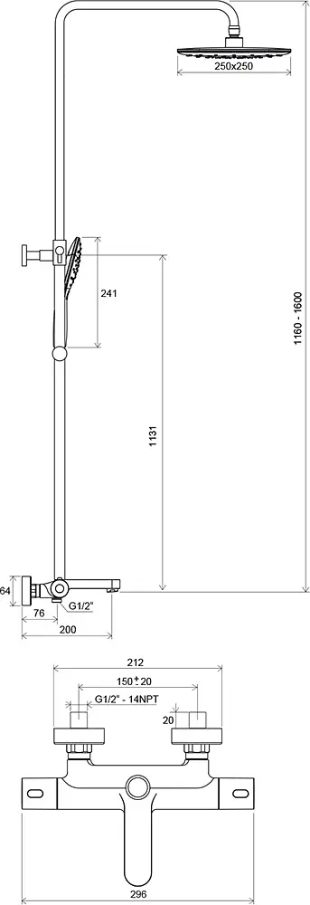 Душова система Ravak Termo 300 TE 092.00/150 X070098, Хром - фото 2