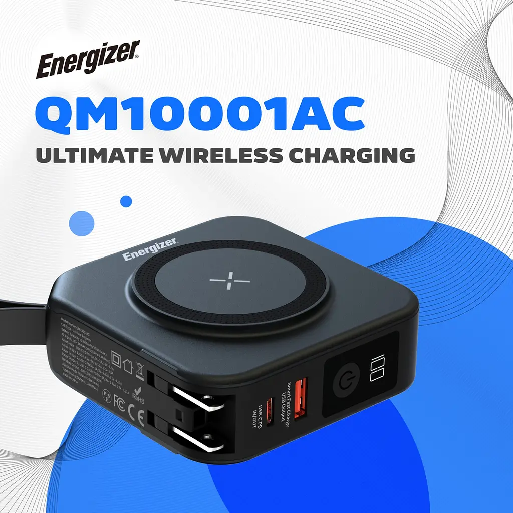 Універсальна мобільна батарея Energizer Magnetic Wireless 10000mAh 20W PD, AC зарядка, QI-15W, built-in USB-C, USB-А, USB-C In/Out - фото 6