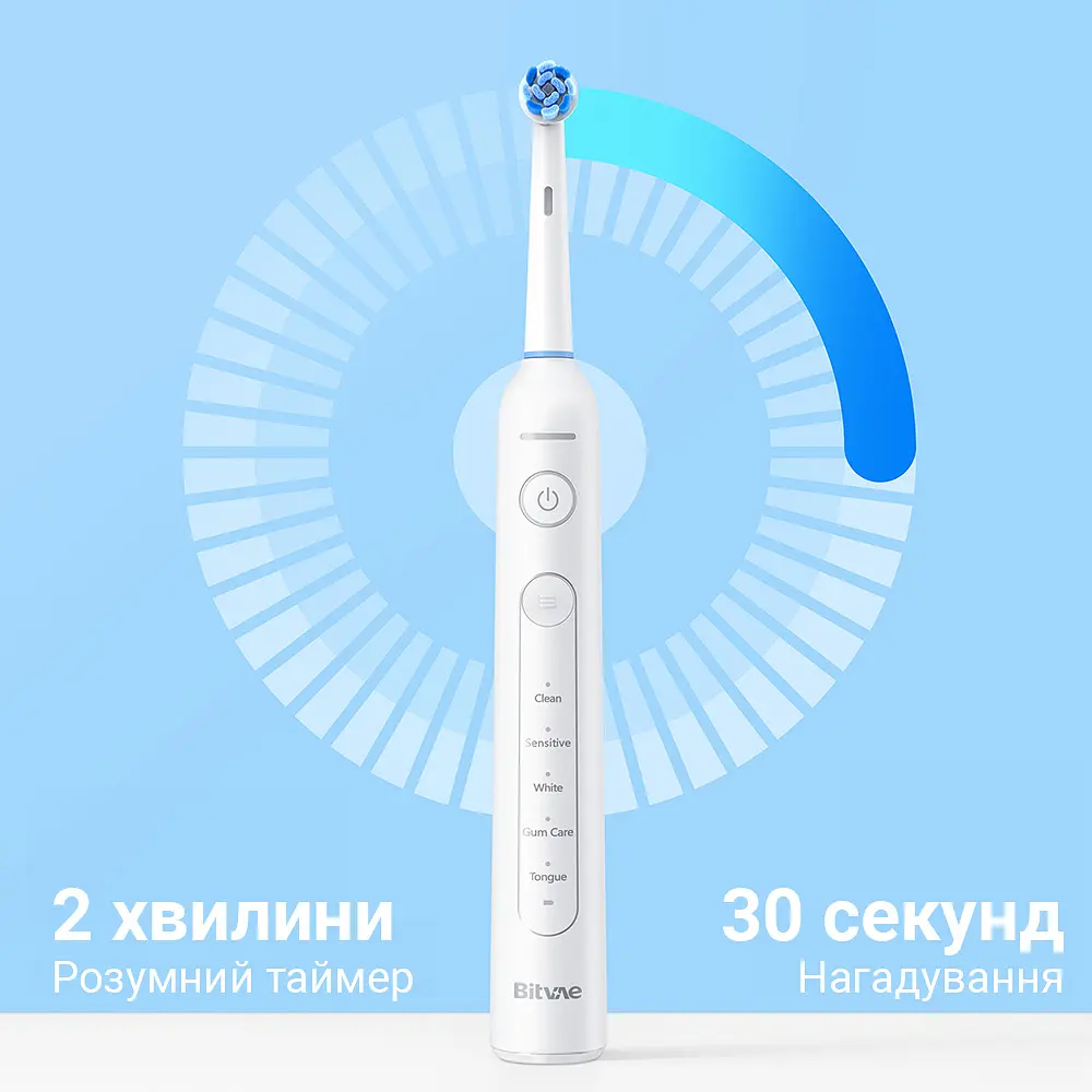 Електрична зубна щітка обертаюча з футляром Bitvae R2 8 насадок White - фото 6