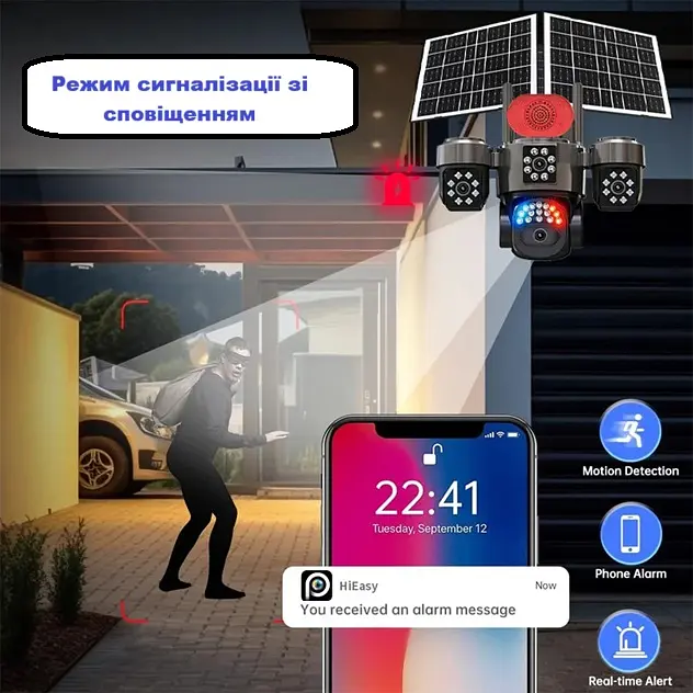 Вулична 4G камера DIFANG S11 20Мп з 4 лінзами 2 сонячних панелі зарядки акумулятор 16000мАг PIR сенсор руху - фото 7