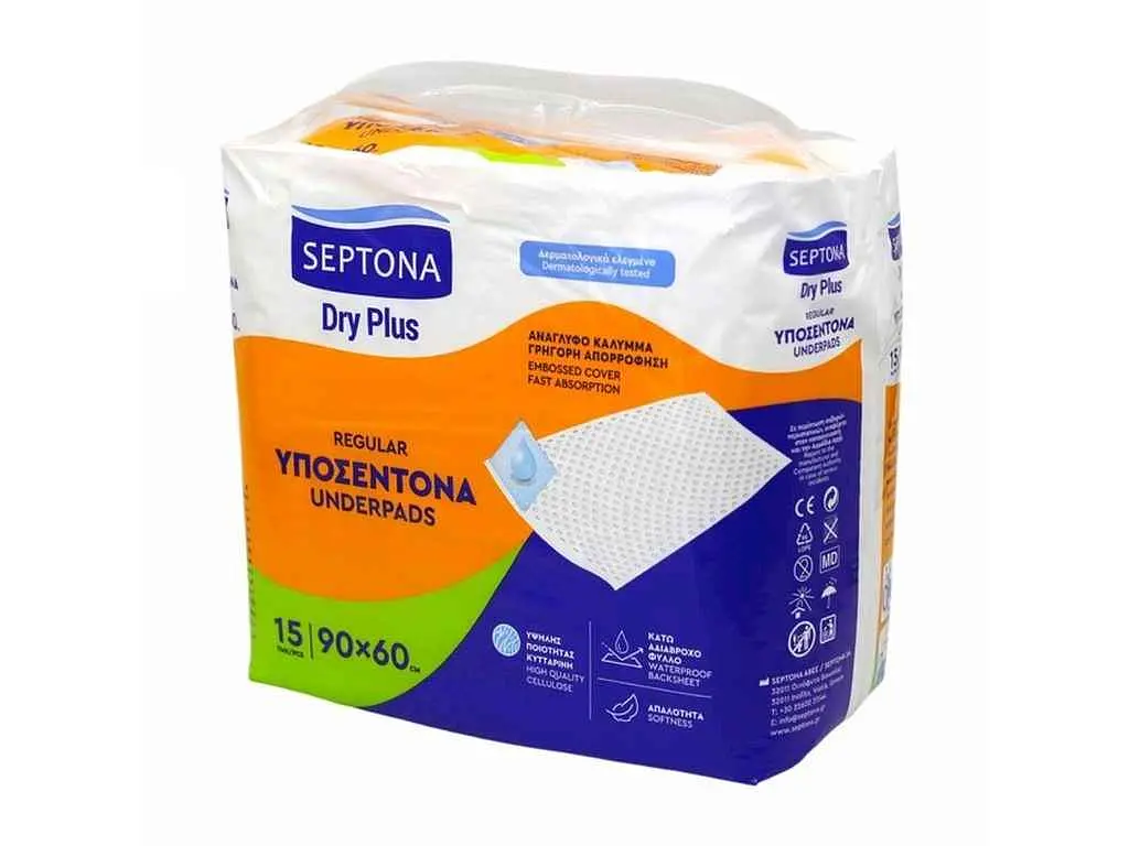 Пелюшки для дорослих SEPTONA 15шт одноразові вологопоглинаючі Dry Plus Extra, 60×90смшт