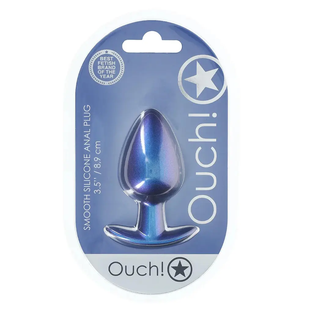 Анальная пробка Ouch! Smooth Anal Plug Metallic L 8.9 см (синий) - фото 3