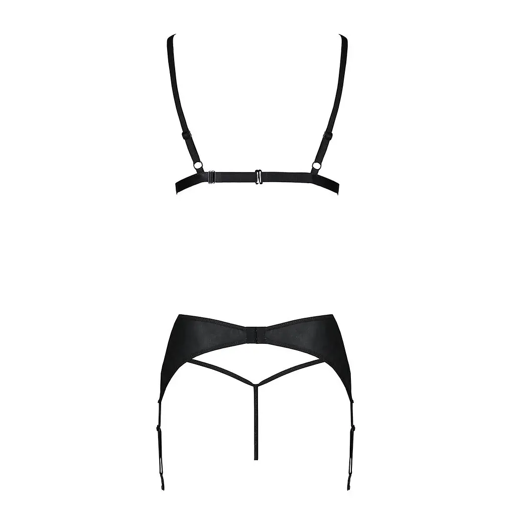 Комплект з екошкіри Passion MILEY SET S/M, black, трусики, бюстгальтер, пояс для панчіх - фото 4