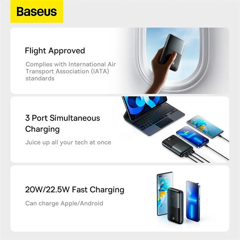 Внешний аккумулятор BASEUS Bipow Pro 20000 mAh 22.5W портативное зарядное черное - фото 9