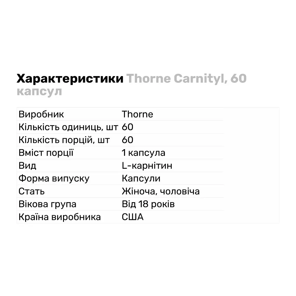 Жиросжигатель Thorne Carnityl, 60 капсул - фото 2