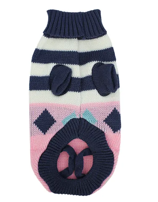 Светр для собак та котів EcoToys Stripe S рожевий біло-синя смужка A: 20 см B: 28 см C: 18 см S-7031 - фото 2