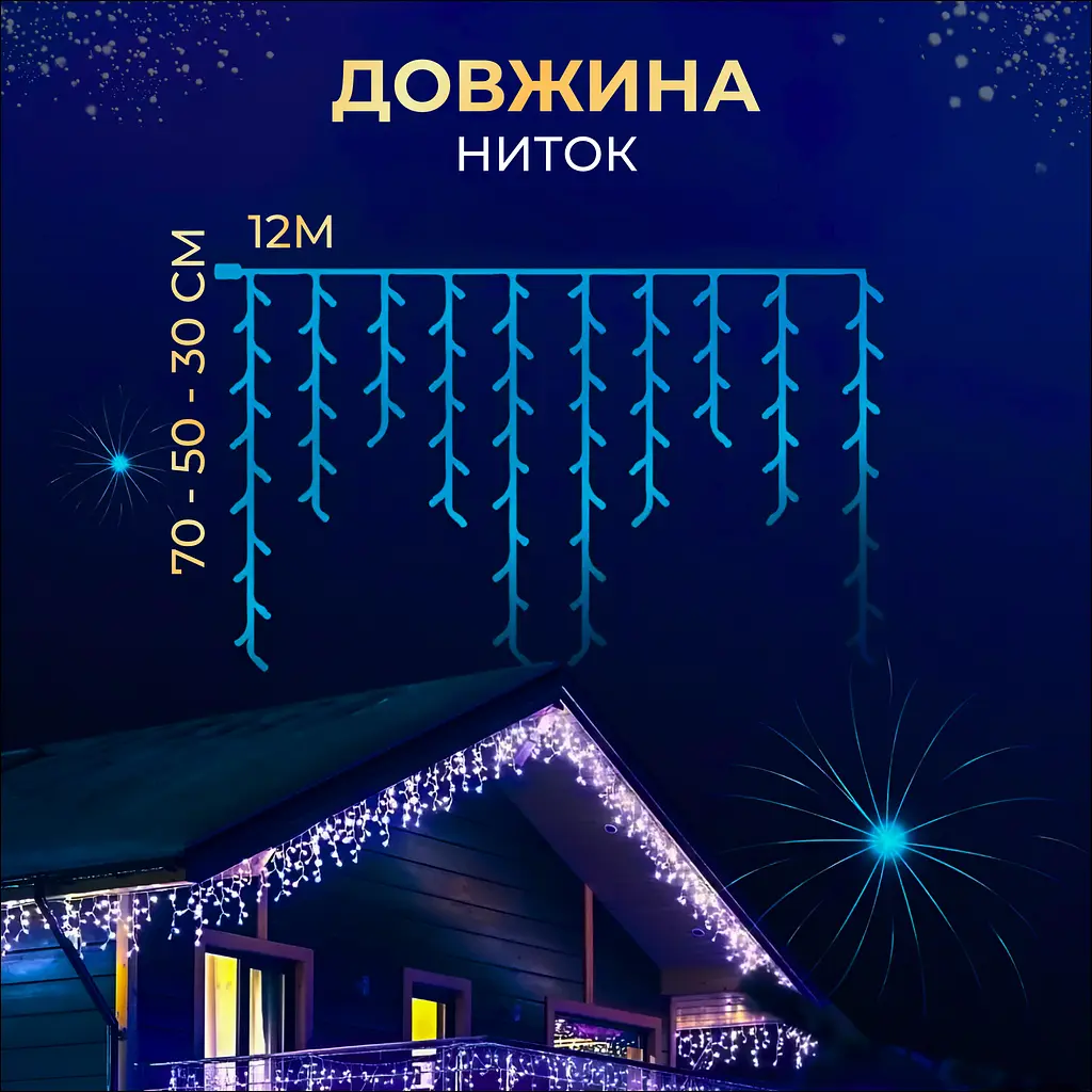 Гирлянда GarlandoPro Бахрома уличная 200 LED 12 м черная, синий (12MBBL) - фото 3