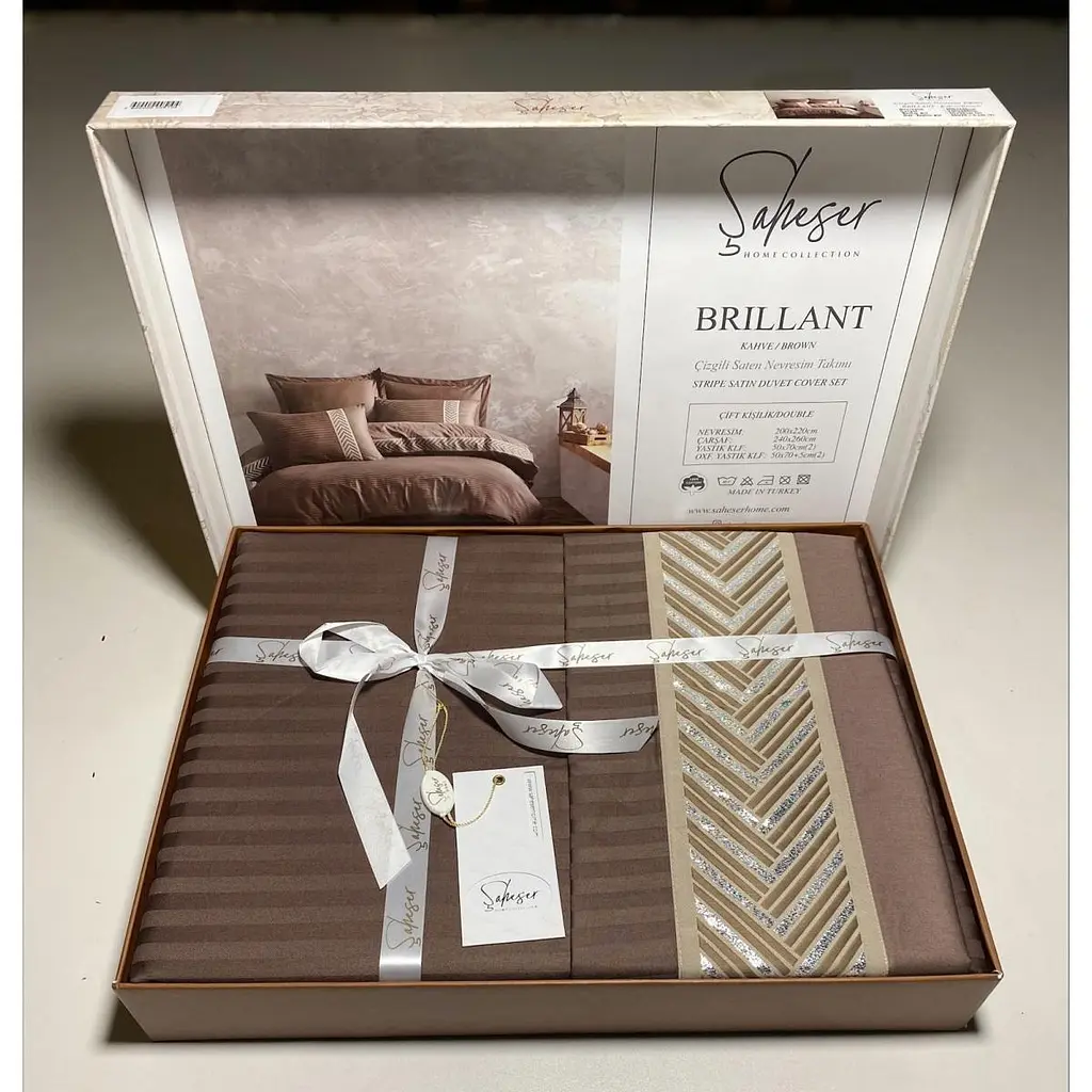 Постільна білизна євро Arya Saheser Сатин жаккард Brillant AR-A107302-brown 200х220 см коричнева - фото 2