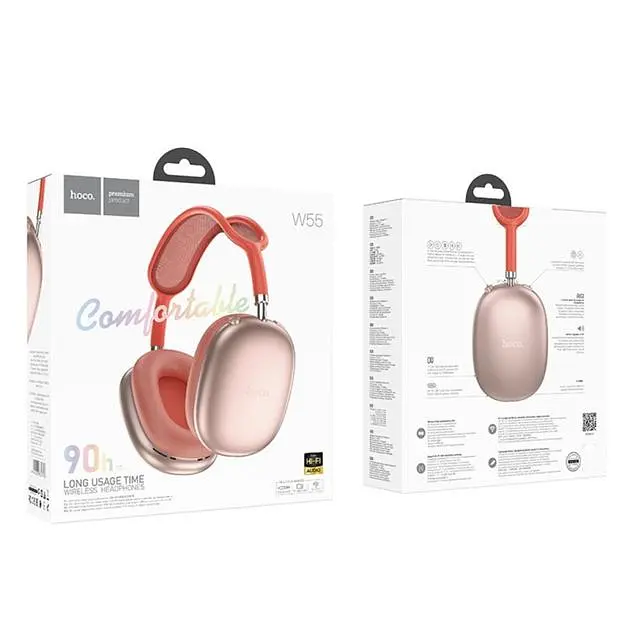 Беспроводные накладные наушники Hoco W55 Pleasing, BT5.4, AUX, TF, headphones, 800mAh, 90h, Pink - фото 3