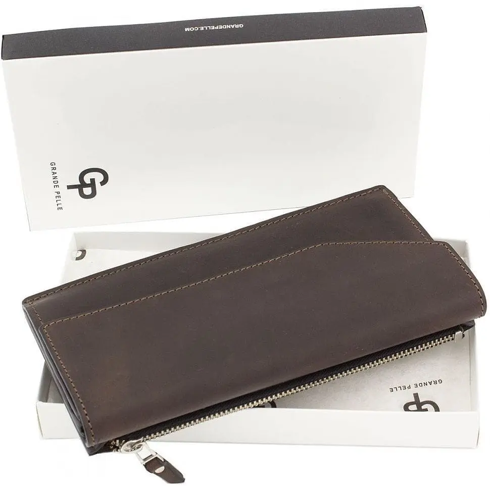 Портмоне кожаное Elegante шоколад матовый GRANDE PELLE 20х11х2 см acs0032196 - фото 7