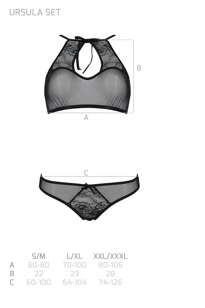 Комплект: бра Passion Ursula Set, трусики с ажурным декором и открытым шагом, S/M (черный) - фото 5
