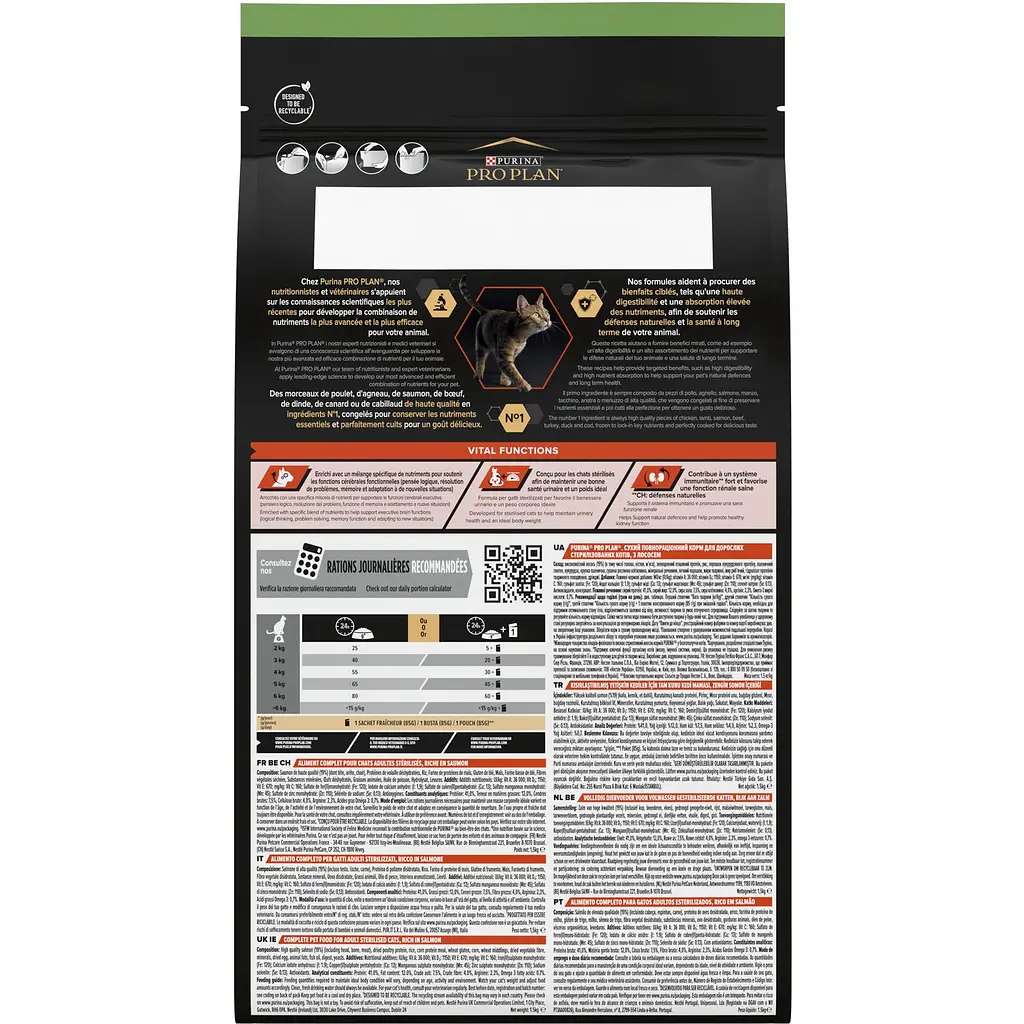 Сухой корм для взрослых стерилизованных кошек Purina Pro Plan Sterilised Adult 1+ Vital Functions с лососем 1.5 кг (12370357) - фото 3