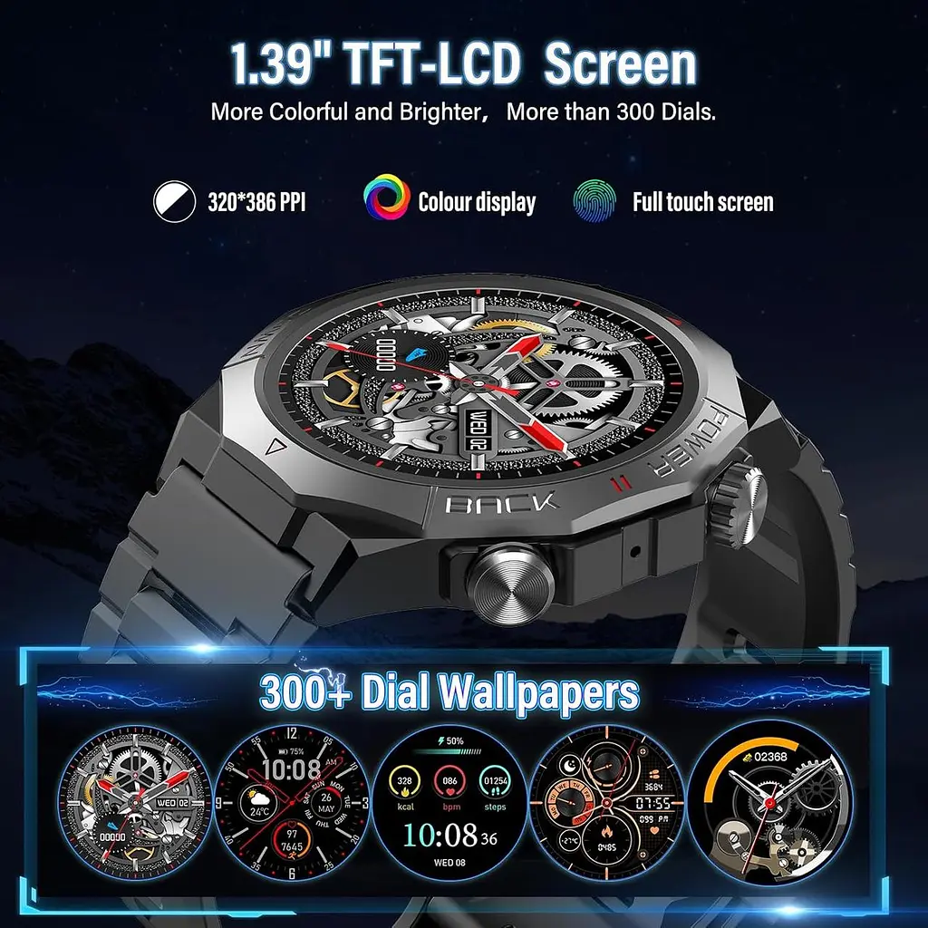 Смарт-годинник Qecnato Military 1.39" HD з Bluetooth-дзвінками, 110+ спортивними режимами та IP68 чорний - фото 2