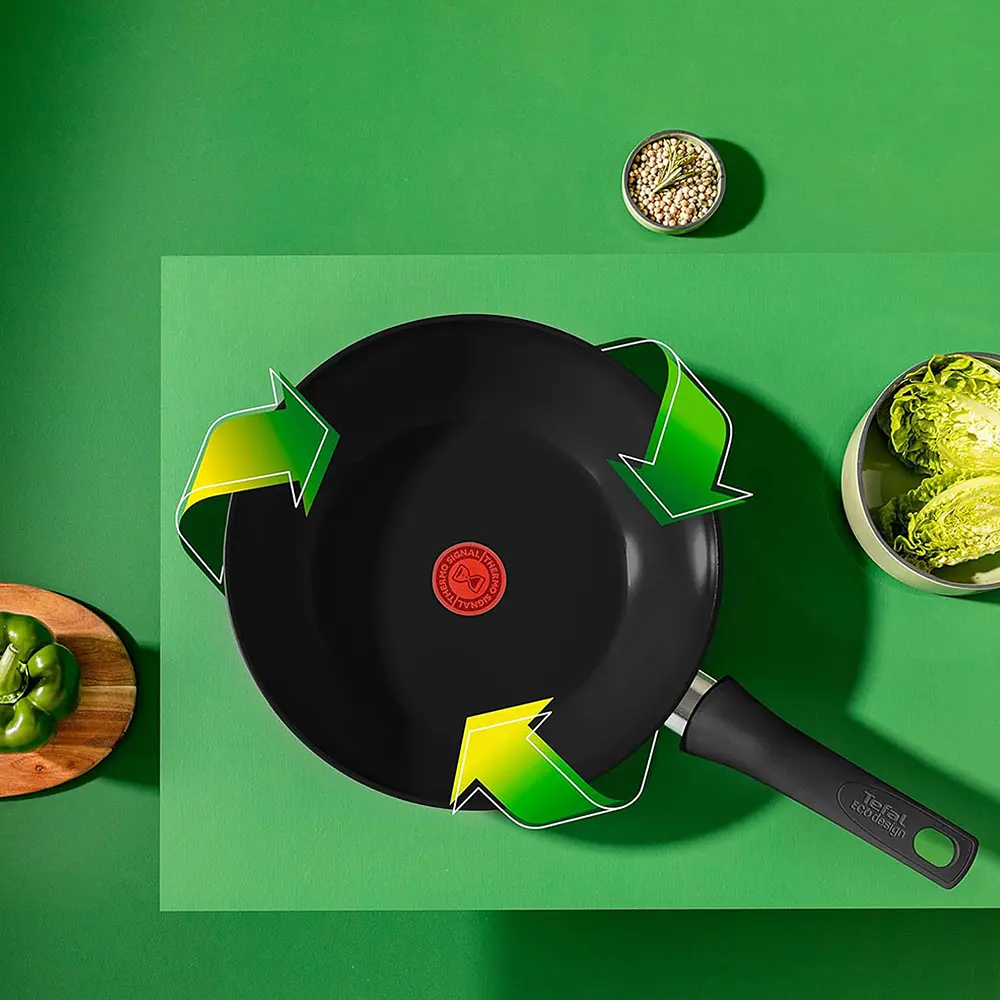 Большая сковорода-вок с керамическим покрытием Tefal Renew On 28 см., Wok (C43519) - фото 6