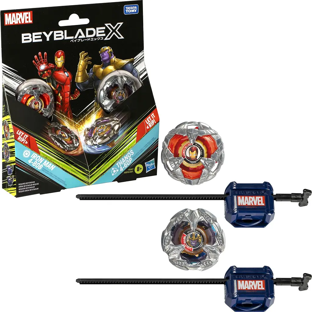 Іграшка-дзиґа Hasbro Beyblade X Marvel з пусковим пристроєм Iron Man 4-80B vs Thanos 4-60P (G0278_G0287) - фото 4