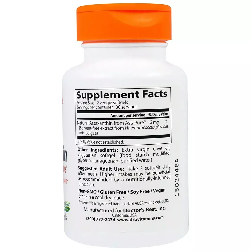 Астаксантин Doctor's Best Astaxanthin AstaPure 6 мг 30 капсул - фото 2