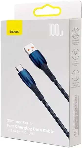 Кабель Baseus Glimmer Series Fast Charging Cable USB to Type-C 100W 1m CADH000403 Blue - фото 6