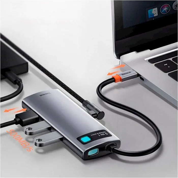 USB-хаб Baseus Metal Gleam Series 5 в 1 Multifunctional Gray [WKWG020013] [96294] - фото 9