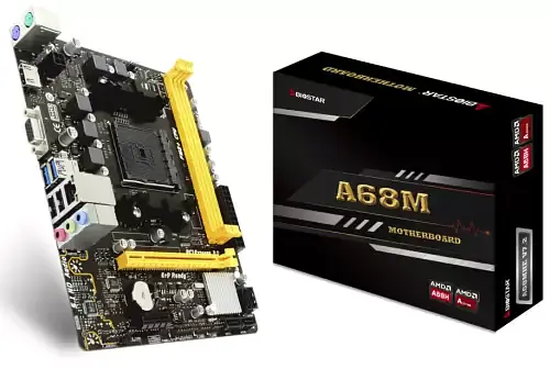 Мат.плата FM2+ (A68H) Biostar A68MHE, A68H, 2xDDR3, Int.Video(CPU), 4xSATA3, 1xPCI-E 16x 3.0, 1xPCI E 1x 2.0, ALC662, RTL8111H, 2xUSB 3.2 / 6xUSB 2.0, VGA/HDMI, mATX - фото 3