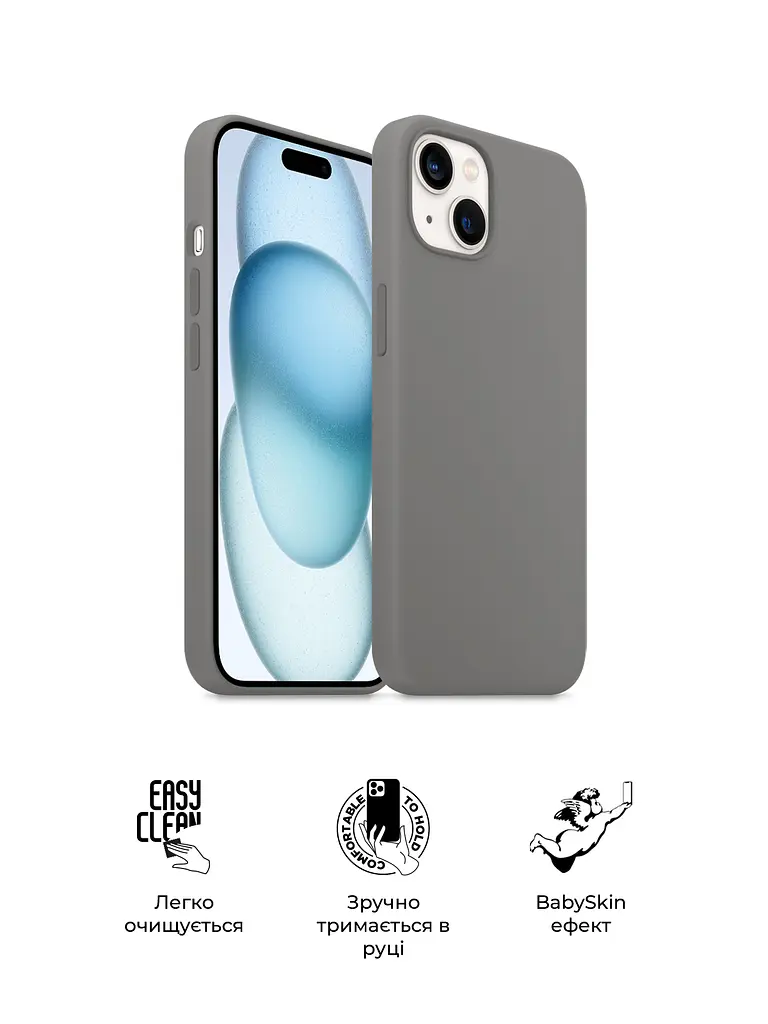 Силиконовый чехол для Apple iPhone 15 Plus, ICON2 Case, серый, противоударный, панель, защита всего корпуса, матовая поверхность Soft Touch, выступает над дисплеем, совместим с защитными стеклами и пленками, с микрофиброй, ArmorStandart (ARM70513) - фото 3