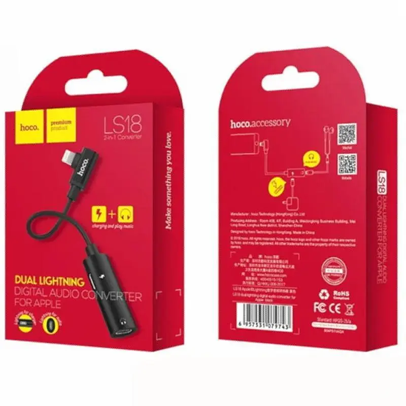 Adapter Hoco LS18 2in1 Lightning -> 2 Lightning Black - фото 2