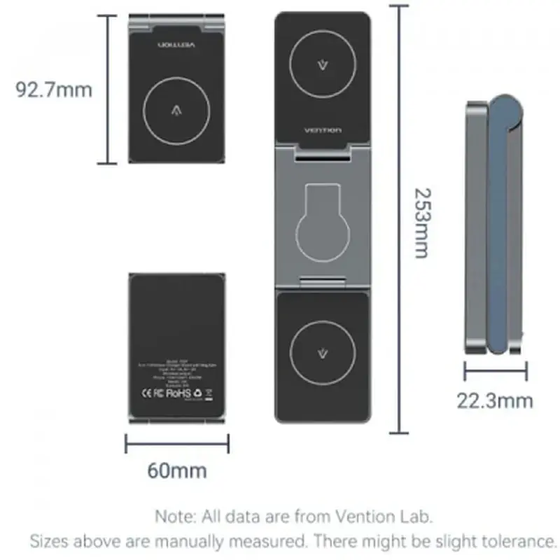 Зарядний пристрій Vention Magnetic Wireless Charger 15W 3-in-1 gray (FGFH0) - фото 3