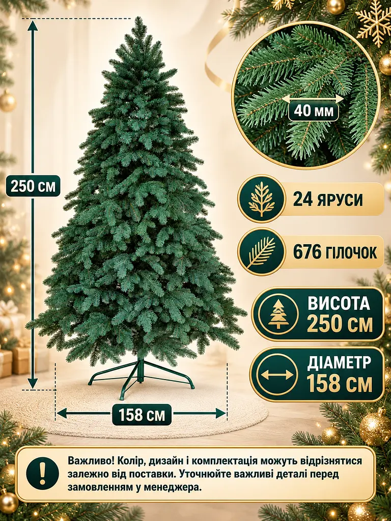 Лита штучна ялинка ЕЗ25 Говерла 250 см на металевій підставці, зелена (49676479) - фото 3