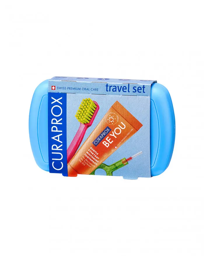 Дорожній набір по догляду за ротовою порожниною Curaprox Travel Set Blue: Розкладна щітка CS5460 Ultra Soft + Зубна паста Be You 10 мл + Йоржики + Тревел-кейс - фото 7