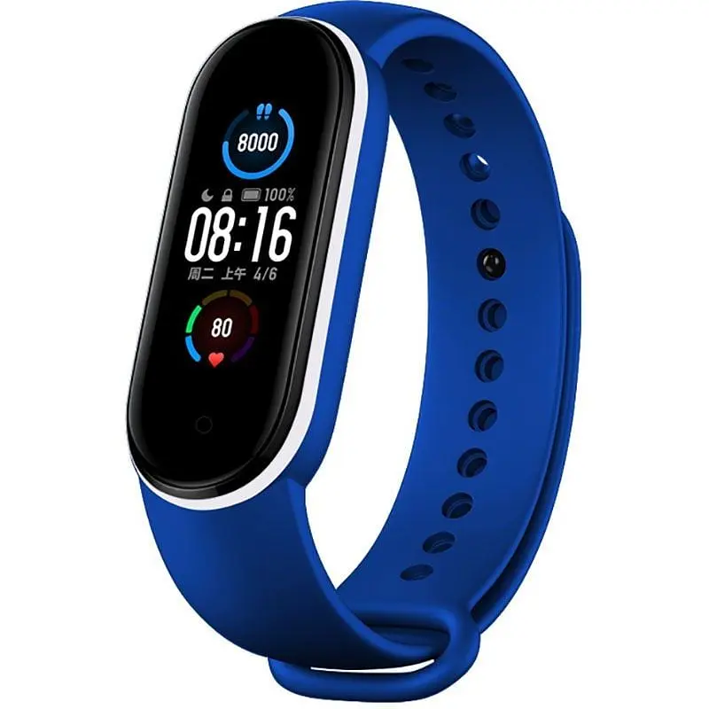 Ремінець Uwatch Double Color Replacement Silicone Band For Xiaomi Mi Band 5/6/7 Blue/White Line - фото 2