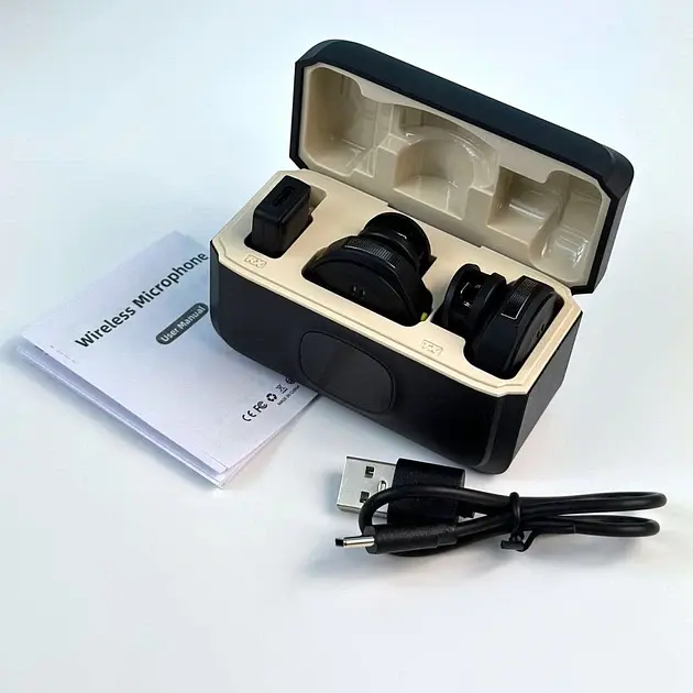 Бездротовий петличний мікрофон Q8 Type-C 2шт з шумопоглинанням та зарядним кейсом Black (18892) - фото 2