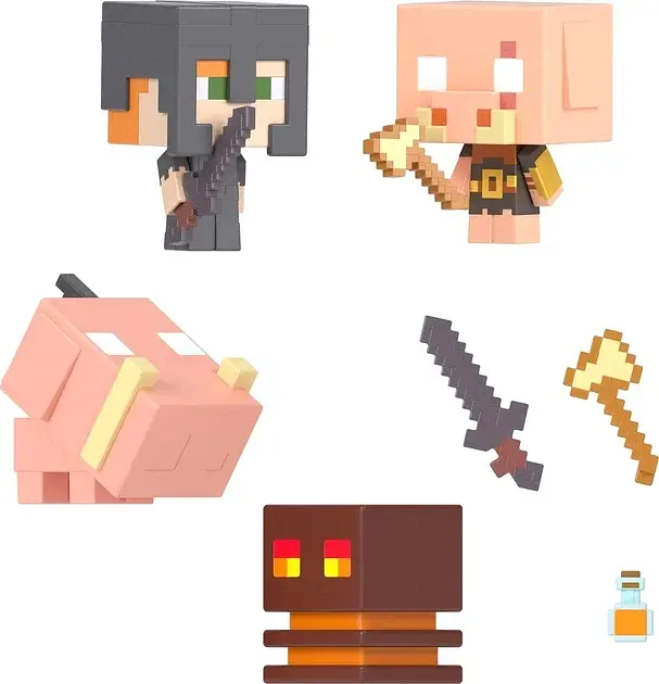 Набір фігурок Майнкрафт Вогненна битва в Нижньому світі Mattel Minecraft Mob Head Minis Nether Fire Battle 4 фігурки 5 см і аксесуари (SKU-238) - фото 4