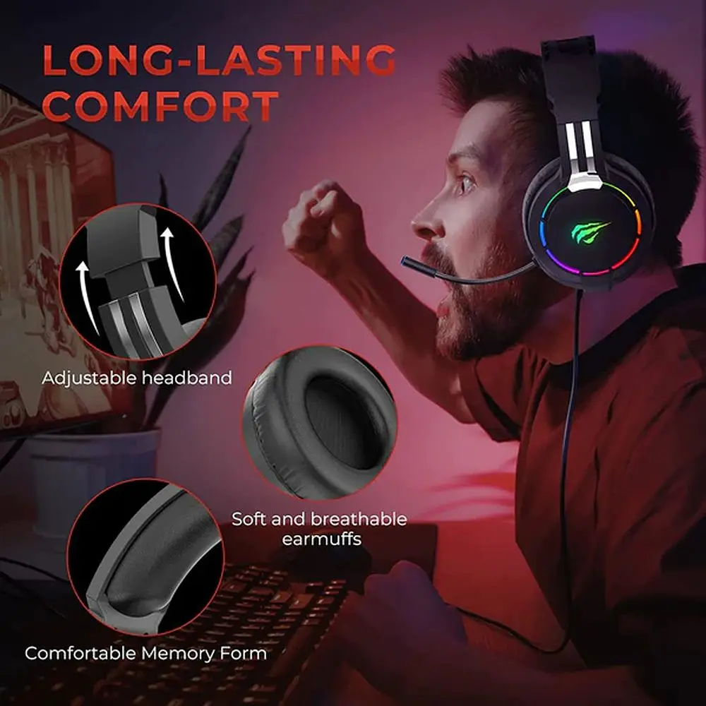 Навушники ігрові з мікрофоном Havit HV-H2010d RGB black (HV-H2010d) - фото 7
