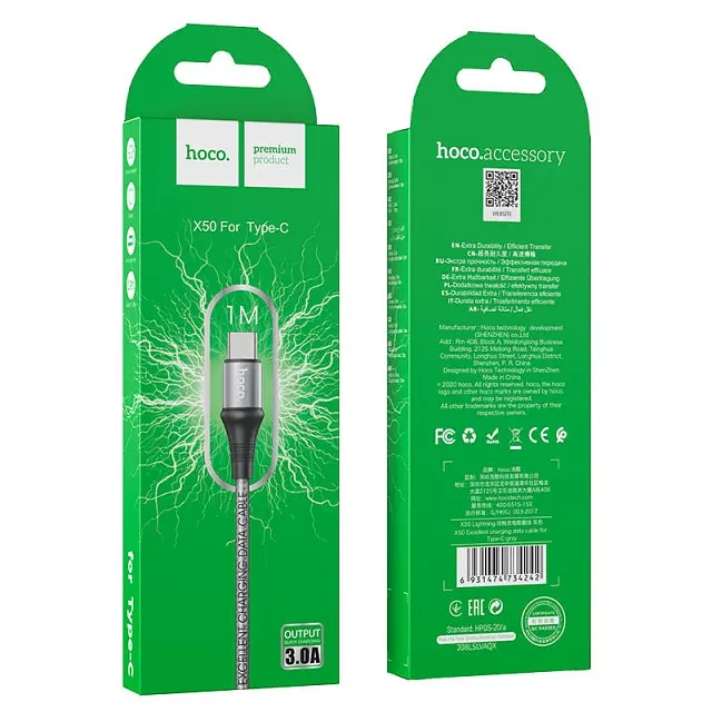 Кабель Hoco X50 Pisces Cable USB to Type-C 2,4A 1m Gray - фото 2