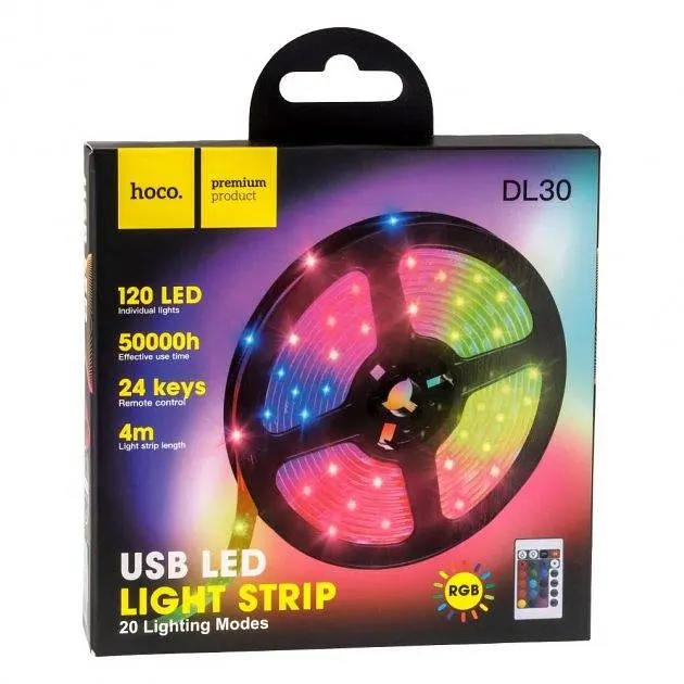 Светодиодная лента RGB Hoco USB Cool LED Color Light Strip DL30, 4 м - фото 4