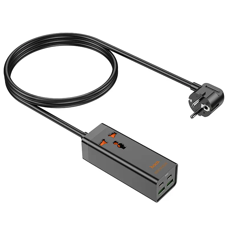 Мережевий подовжувач HOCO AC10A Barry PD65W GaN (2C2A with 1 socket) desktop charger чорний - фото 3