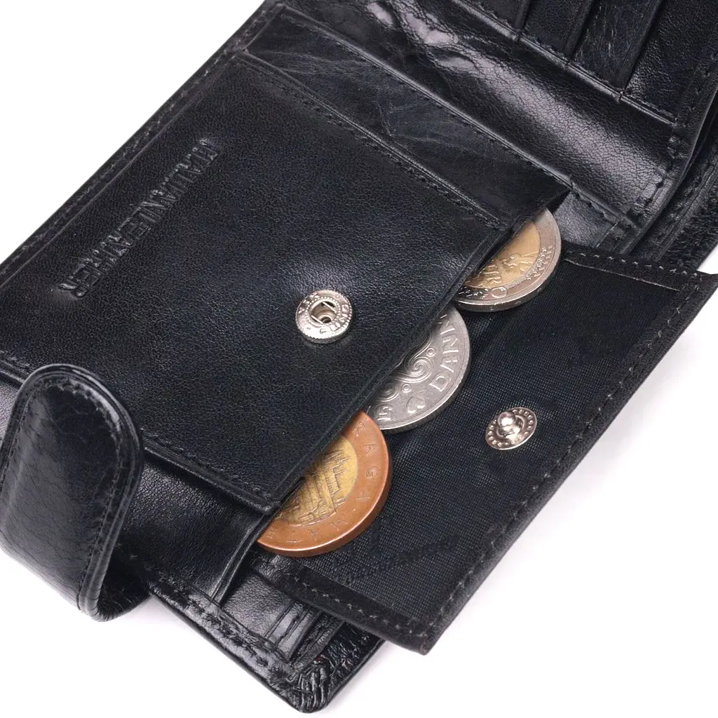 Чоловічий гаманець з натуральної гладкої шкіри у два додавання ST Leather 19409 чорний - фото 7