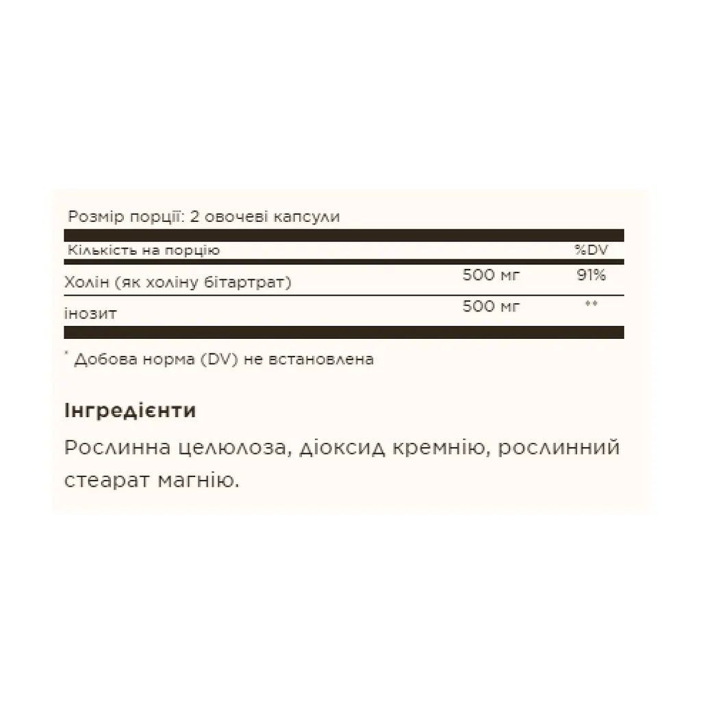 Холін і Інозитол Choline/Inositol 500 mg/500 mg - 100 vcaps - фото 2