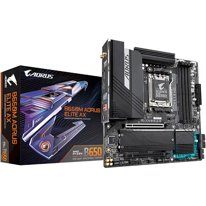 Материнская плата Gigabyte B650M AORUS ELITE AX (B650M AORUS ELITE AX) (Socket AM5, AMD B650, Micro-ATX) Б/у - фото 5