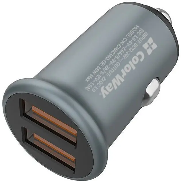 Автомобільний зарядний пристрій ColorWay Quick Charge 3.0 36W Gray (CW-CHA036Q-GR) - фото 2
