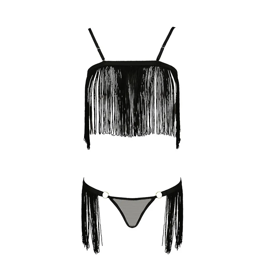 Комплект білизни Passion Exclusive KASSANDRA SET OpenBra 2XL/3XL black, ліф, трусики-спідниця - фото 5