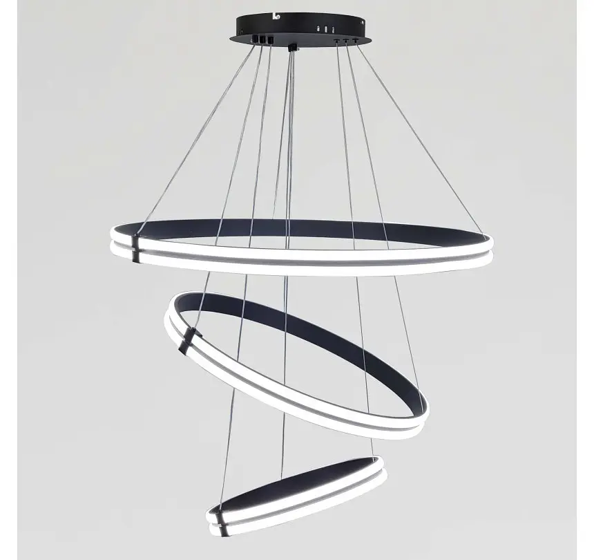 Велика триярусна LED люстра MD78099/80+60+40BK Artlight із чорними кільцями - фото 3
