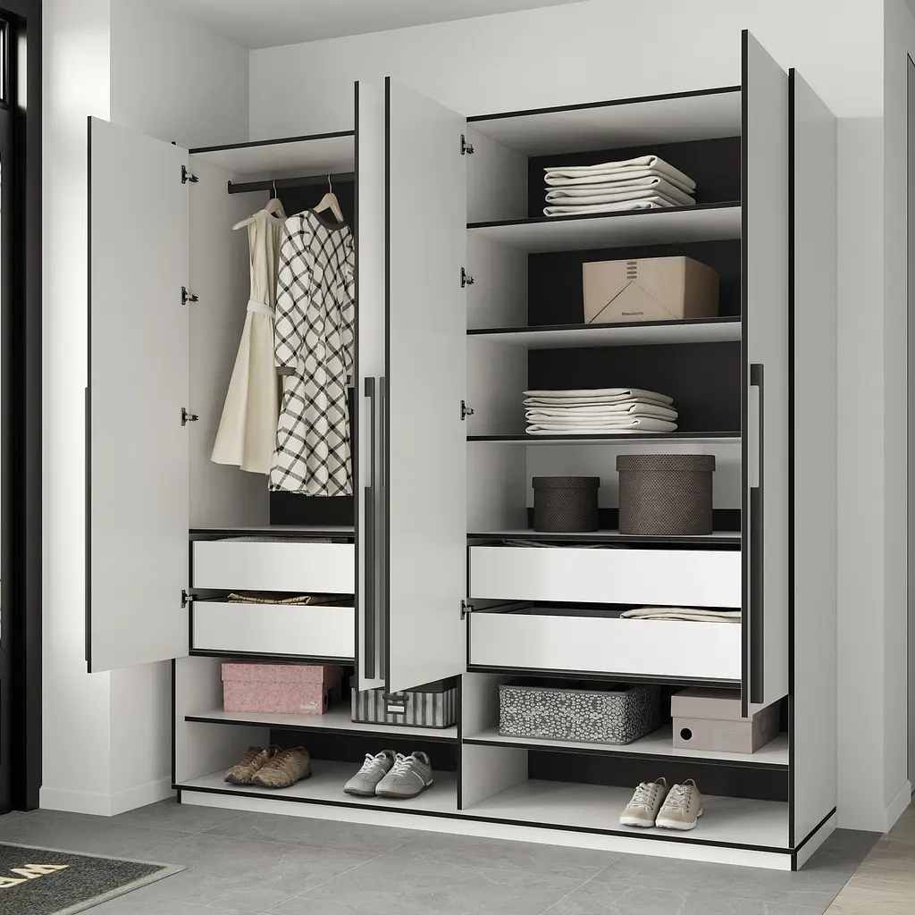 Шафа для одягу Flamecame з поличками та штангою на 4 двері у передпокій FR-09 Бетон Темний - фото 5