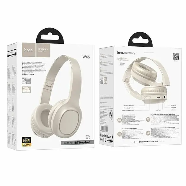 Bluetooth гарнітура Hoco W46, BT5.3, AUX, 200mAh, 20h, Type-C, білий - фото 3