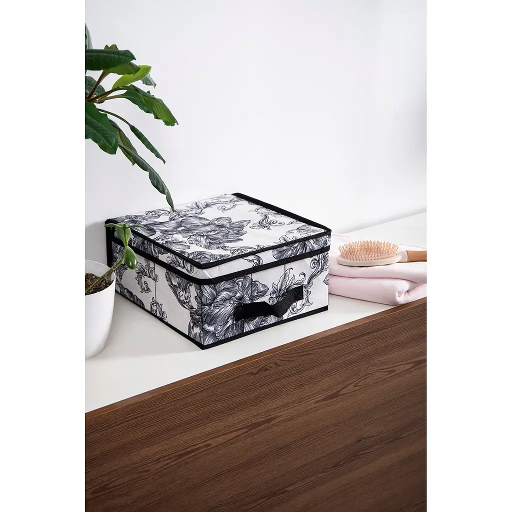 Кошик Idea Home Anthracite Flowers NP-101M прямкутний з кришкою 30x28x15 см (NP-101M прям. ткан. з/кр Anthracite Flowers) - фото 3