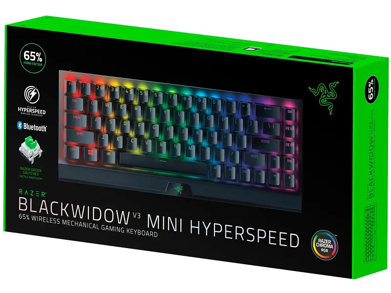 Клавіатура Razer BlackWidow V3 Mini HyperSpeed Green Phantom Ed. WL/BT/USB US RGB, Black (RZ03-03892000-R3M1) - фото 6